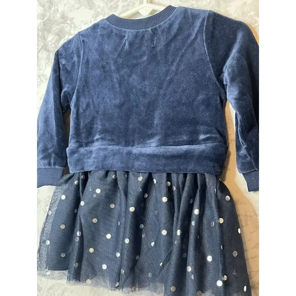 NWT Juicy Couture 12M Baby Girl 2-pc Velvet Navy Blue heart Ruffle/Long Sleeve - Picture 3 of 8